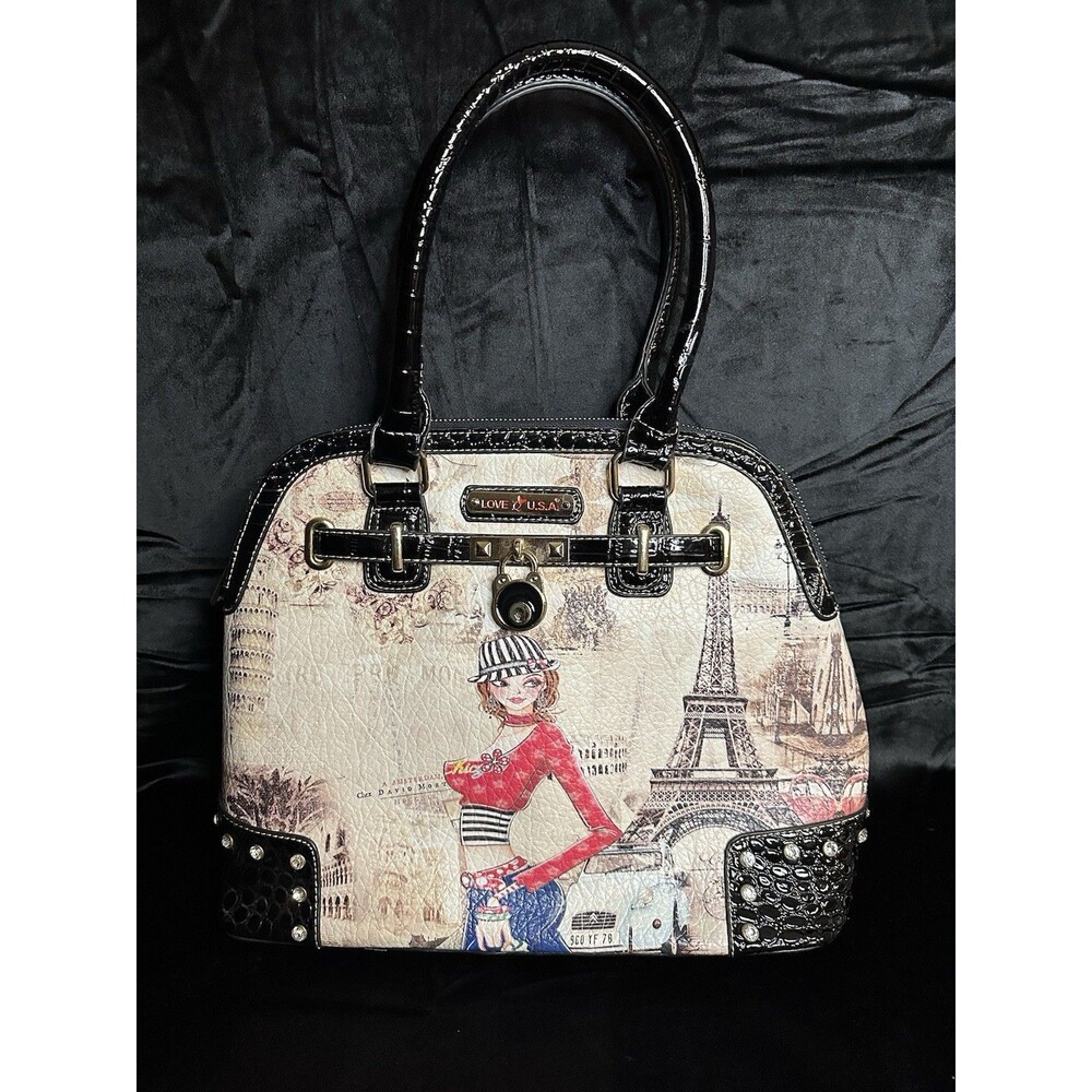 Nicole Lee Kayla Signature Print Frame Handbag Faux Leather, Embellished